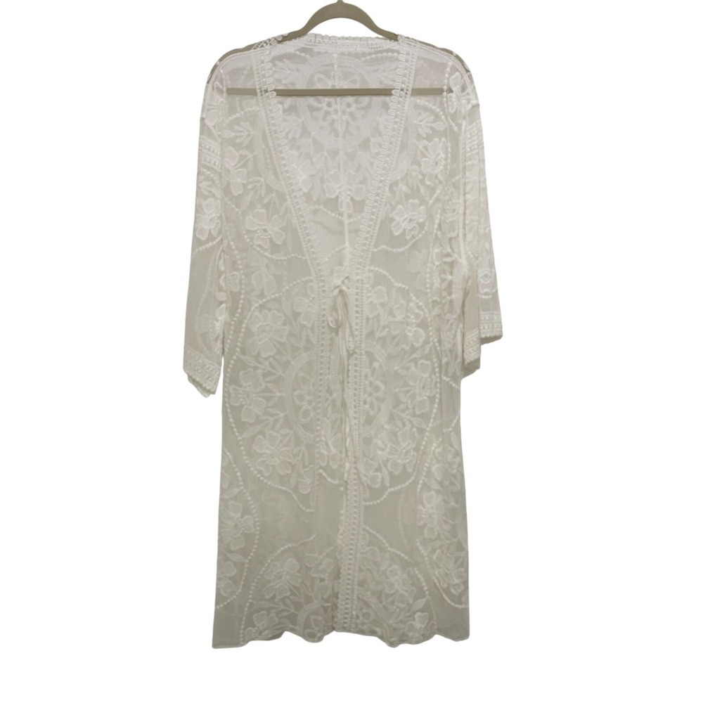 Lace Kimono Cardigan Women One Size White Floral Mesh Sheer Cover Up